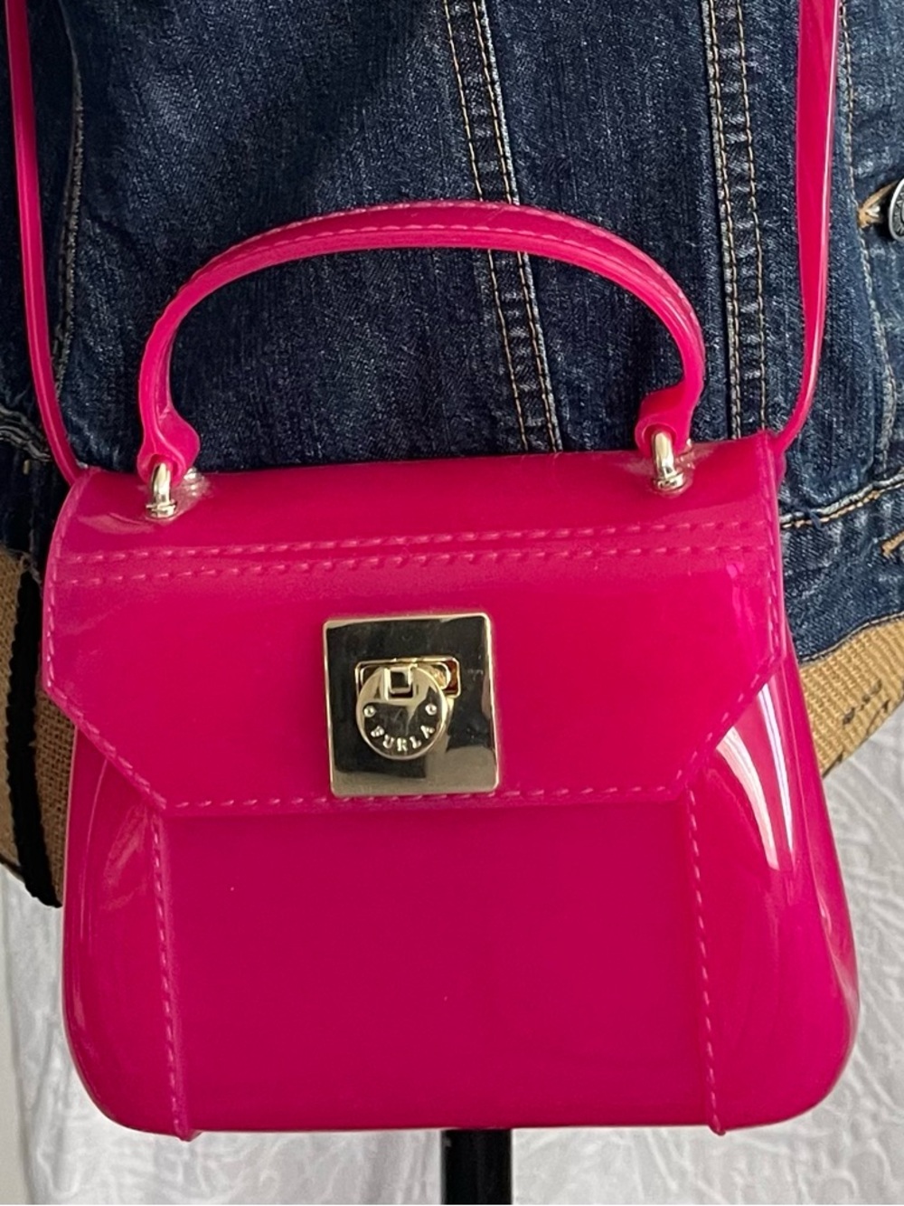 Furla Pink Candy Metropolis Mini Jelly Top Handle Crossbody Bag